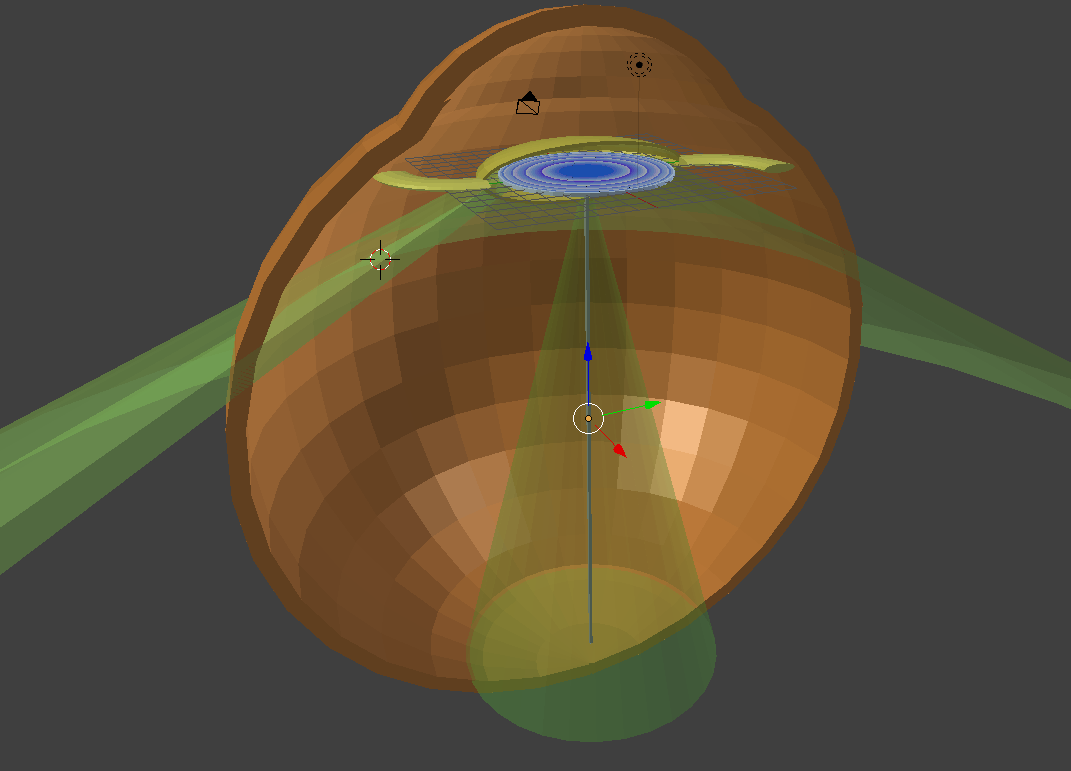 Animated image showing a cross section of an eye with an implanted intraocular lens. A green laser is treating the the implated lens and the treatment rings are visible