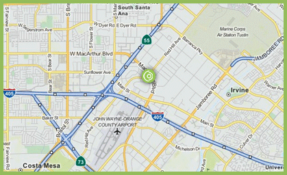 Map showing the location of the office in Irvine near Freeway 55 and 405.